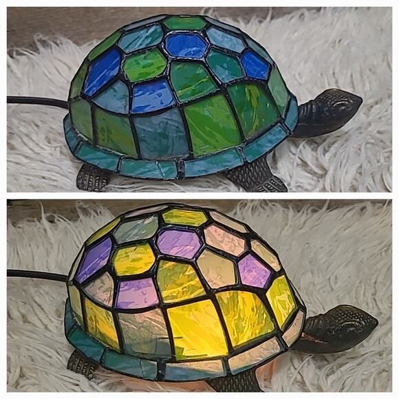 Vintage Stained Glass Tiffany Style Turtle Accent Table Lamp Night Light Decor - Picture 1 of 12